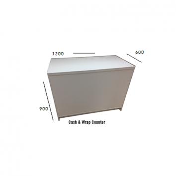 1200x600x900mm White Cash n Wrap Counter,  Open Back.  Adjustable Shelves