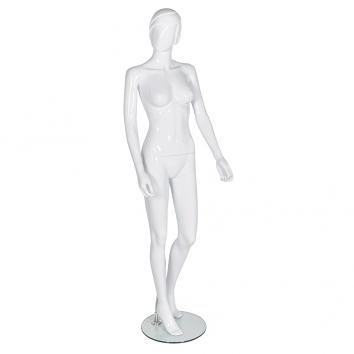 R313 Abstract Female Gloss White Plastic Mannequin With Glass Base