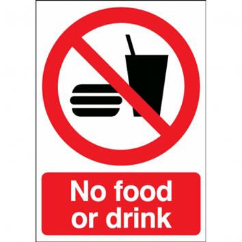 210x148mm No Food Or Drink S/A Sign