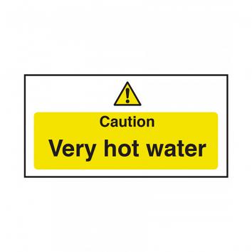 175x125mm S/A Vinyl Sign Caution Very Hot Water
