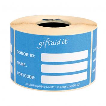 63.5x101.5 Blue Gift Aid Labels - Perm Adhesive -Standard (500)