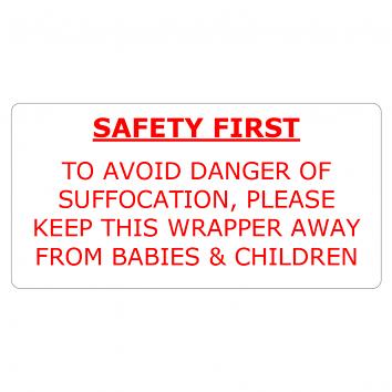 50x25mm Safety First Suffocation Label.   Red On White.  Roll of 1000 (1000)