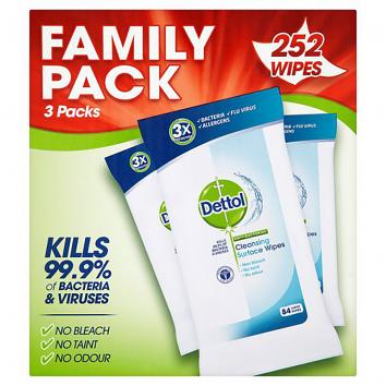Dettol Anti-Bacterial Wipes Surface Cleanser Family Pack (Pack of 252)