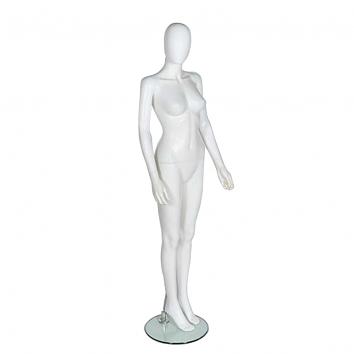R305 Faceless Matt White Plastic Female Mannequin With Glass Base