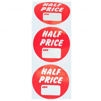 O/D Synthetic Discount Label 'Half Price' with 'now' price box Roll of 500 -Changed Product Code -was DL8A (500)