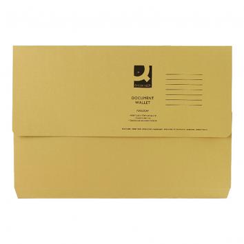 Q-Connect Yellow Foolscap Document Wallet - Pack of 50