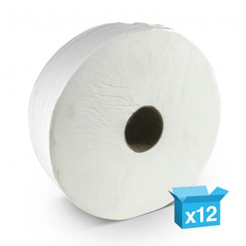 90x200m 2 Ply White Mini Jumbo Toilet Rolls - 60MM CORE (12)