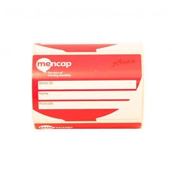 128x89 S/Gloss Gift Aid Donor Bag Paper Labels WEL 1/A Printed 2 Colours 250 Per Roll - MENCAP (250)
