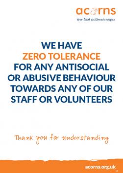 A4 170gsm Silk ACORNS Poster Printed CMYK Zero Tolerance for Antisocial Behaviour Poster