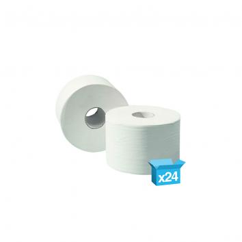 90mmx80m 2 Ply White Mini Micro Jumbo Toilet Rolls - 60MM CORE (24)