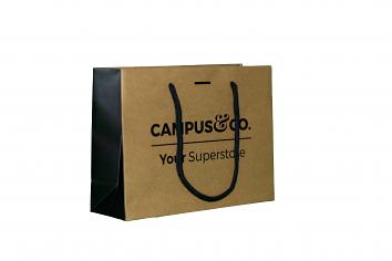 240x80x180mm Matt Laminated Brown Kraft Luxury Carrier Bags With Black Side Gusset Printed CAMPUS&CO
