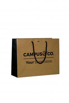 360x120x280mm Matt Laminated Brown Kraft Luxury Carrier Bags With Black Side Gusset Printed CAMPUS&CO