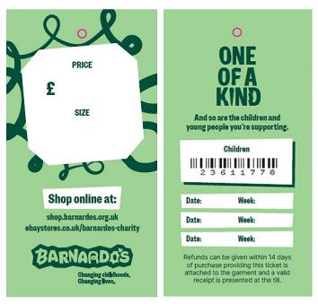 45x90mm Offset Garment Ticket, Printed 2S - CHILDRENS - Barnardos (Pack of 1000)