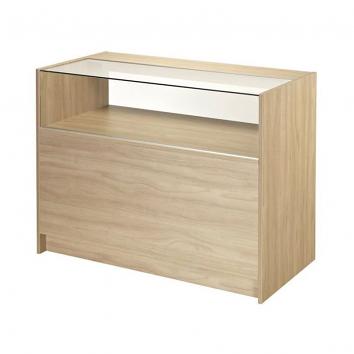 1200x600x900mm Maple 1/3 Vision Counter With Solid Doors To Display Area And Open Storage With 2 Shelves